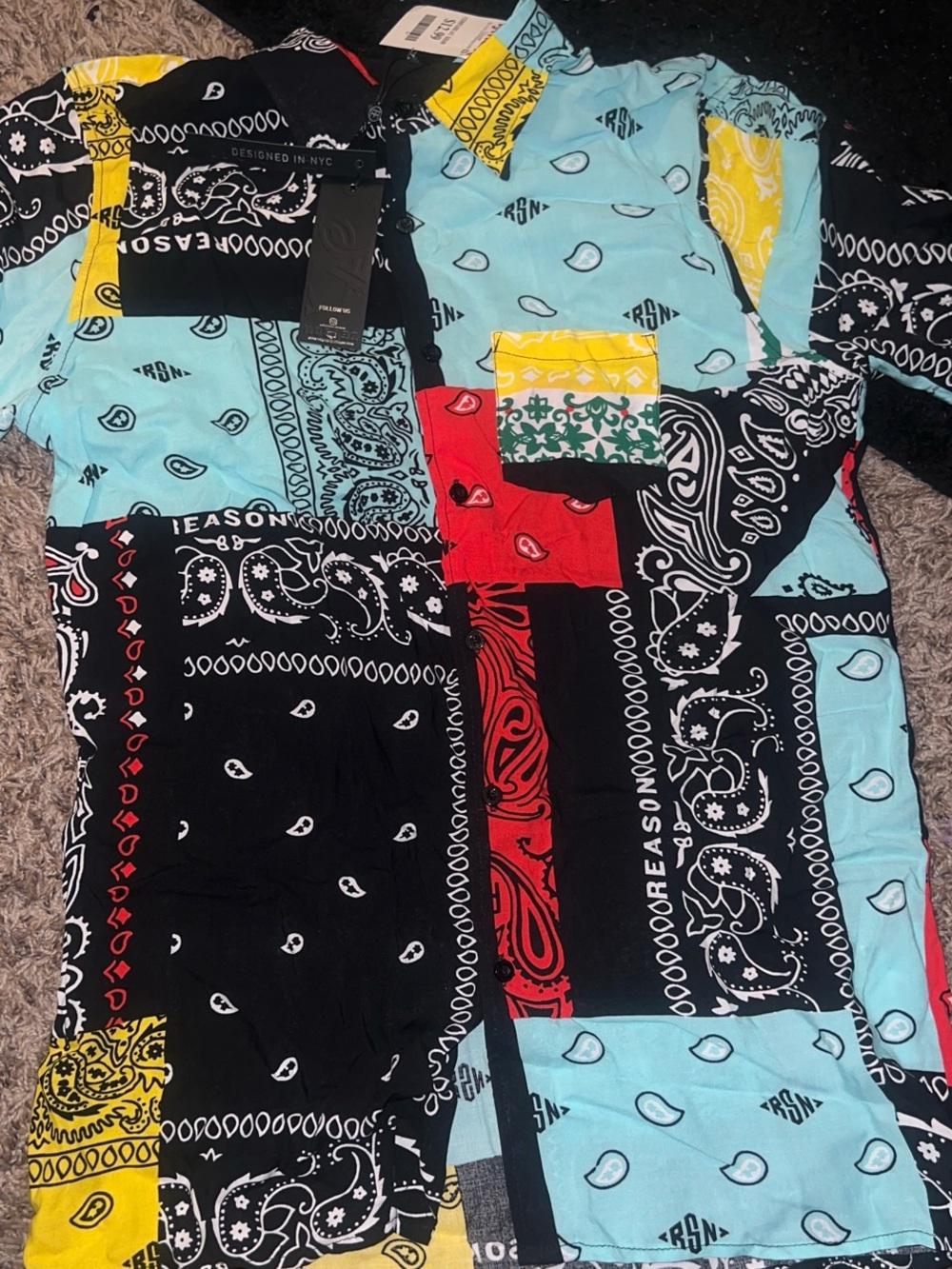 Patchwork Bandana Print Button-Up Shirt
